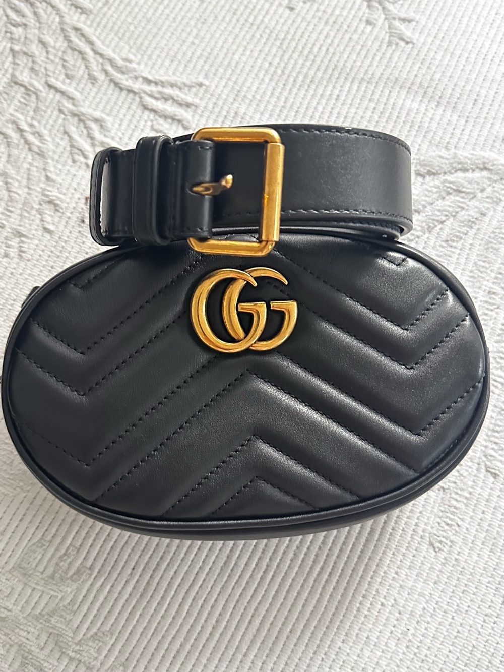 Gucci Black Quilted Leather Belt Bag with Gold GG Hardware